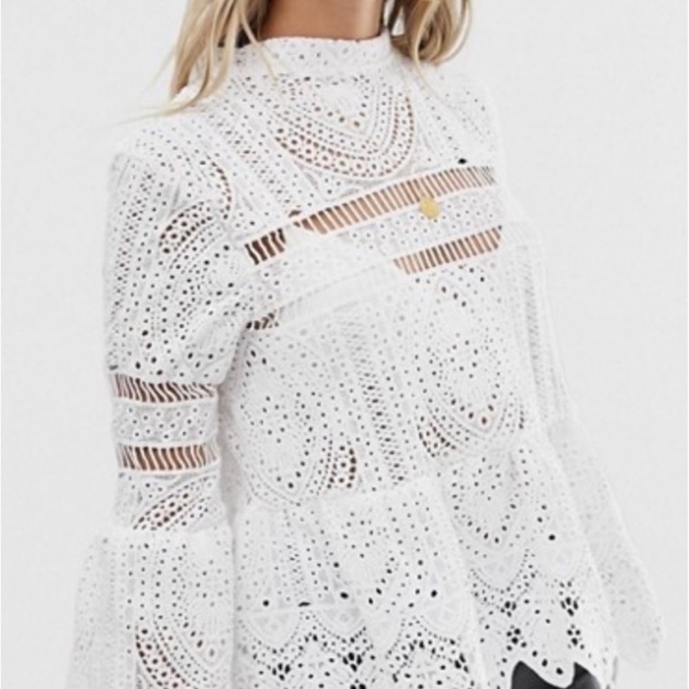 Boohoo White Ruffled Bib Collar Blouse